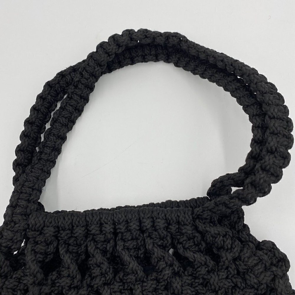 Thick Woven Hobo Slouchy Purse Handbag Artisan Bag Black Lined Unbranded - Picture 3 of 5